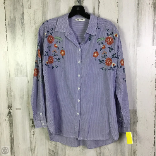Blouse Long Sleeve By Beachlunchlounge In Blue & White, Size: S