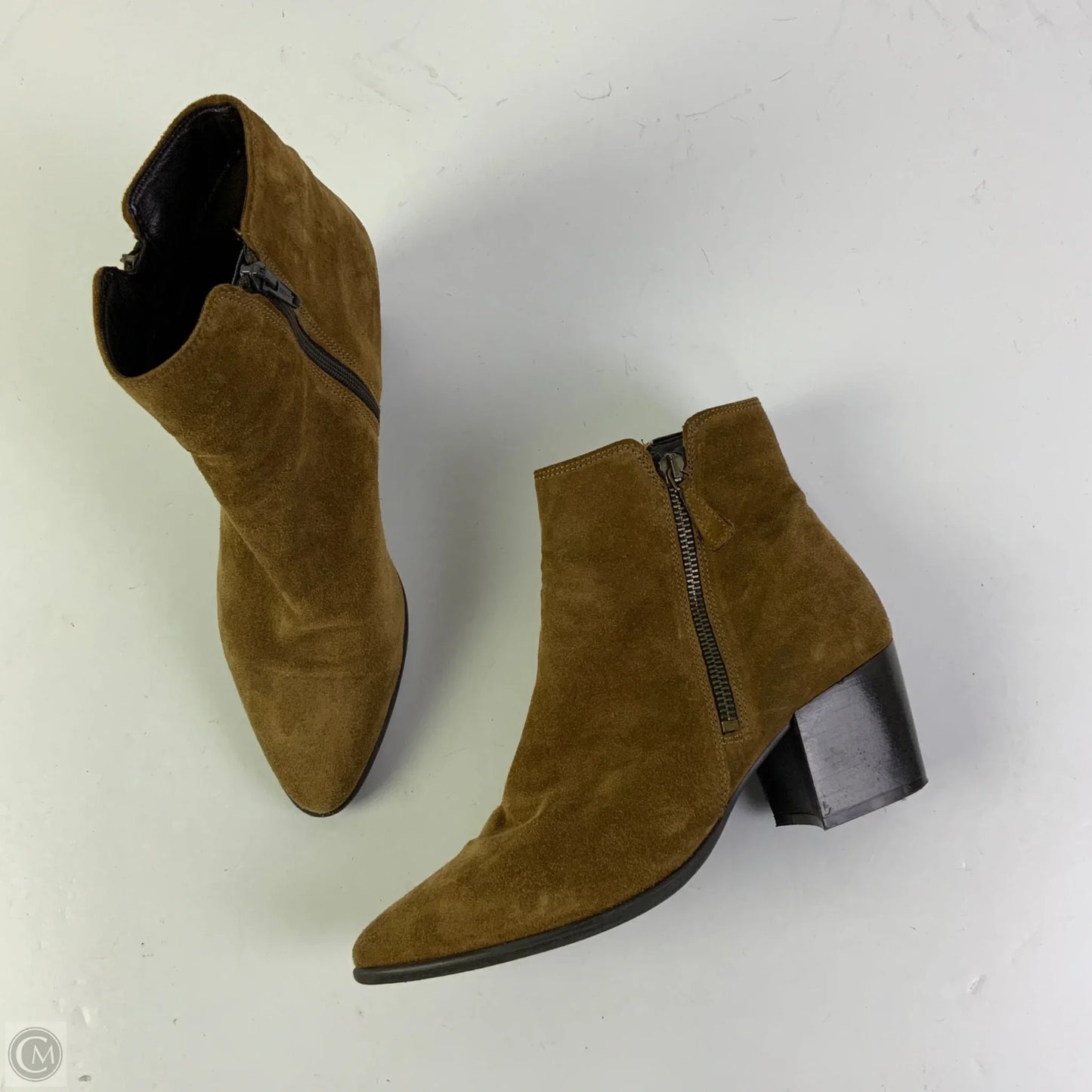 Boots Ankle Heels By Clarks In Tan, Size: 6.5