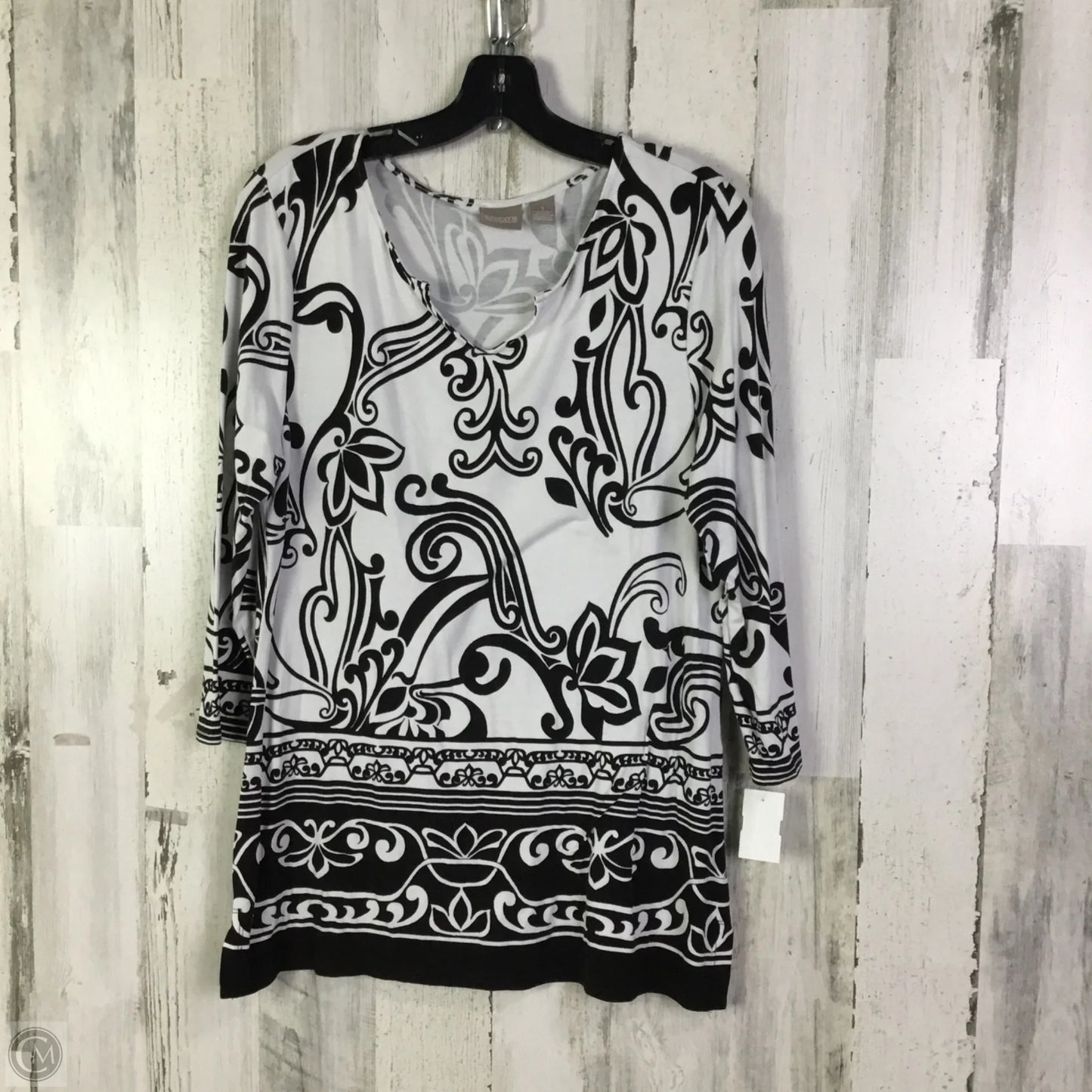 Top 3/4 Sleeve Basic By Chicos In Black & White, Size: M