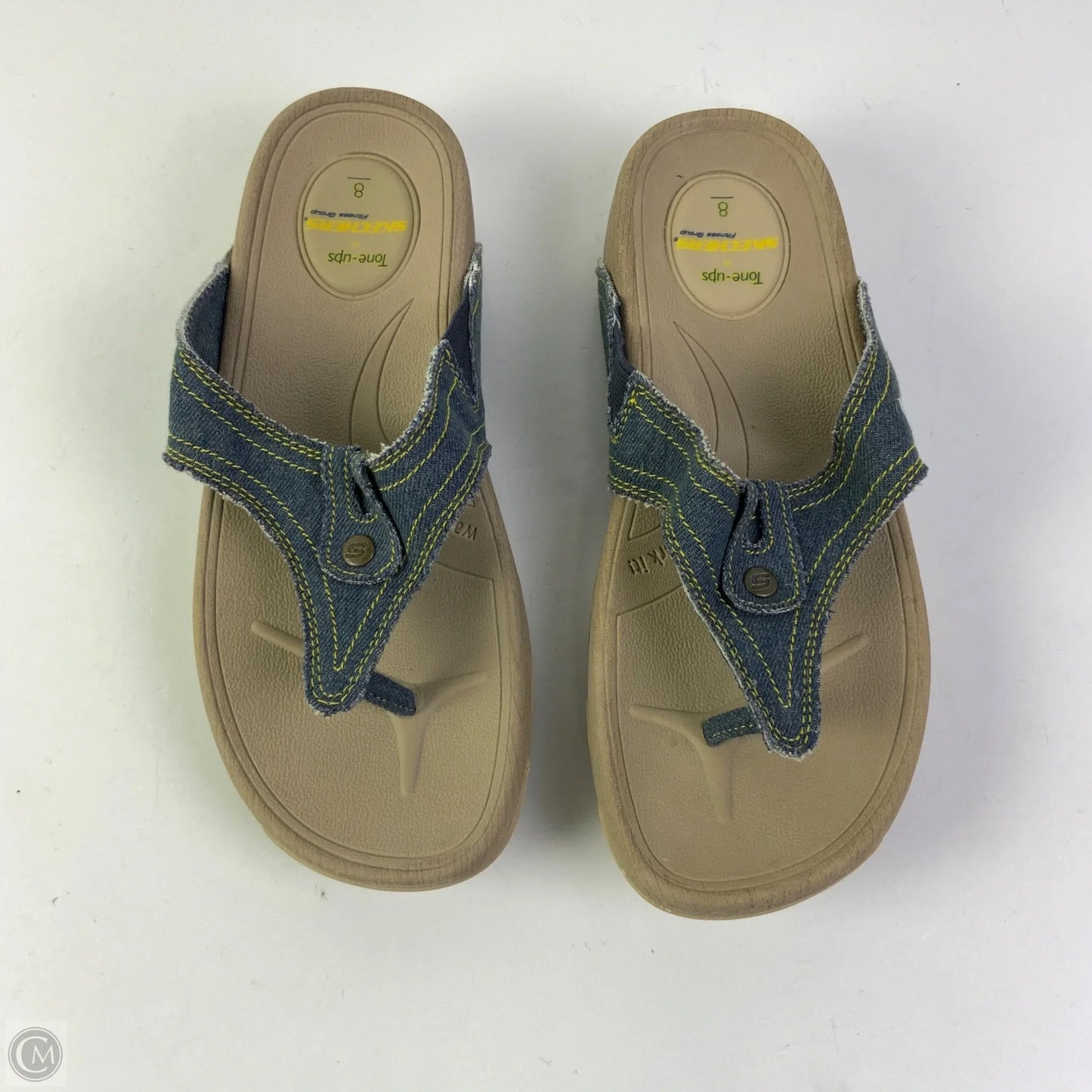 Sandals Flats By Skechers In Blue Denim, Size: 8