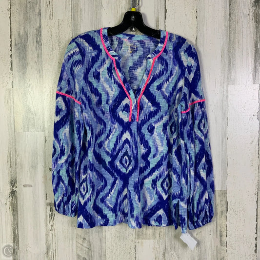 Top Long Sleeve Designer By Lilly Pulitzer In Blue & White, Size: Xs