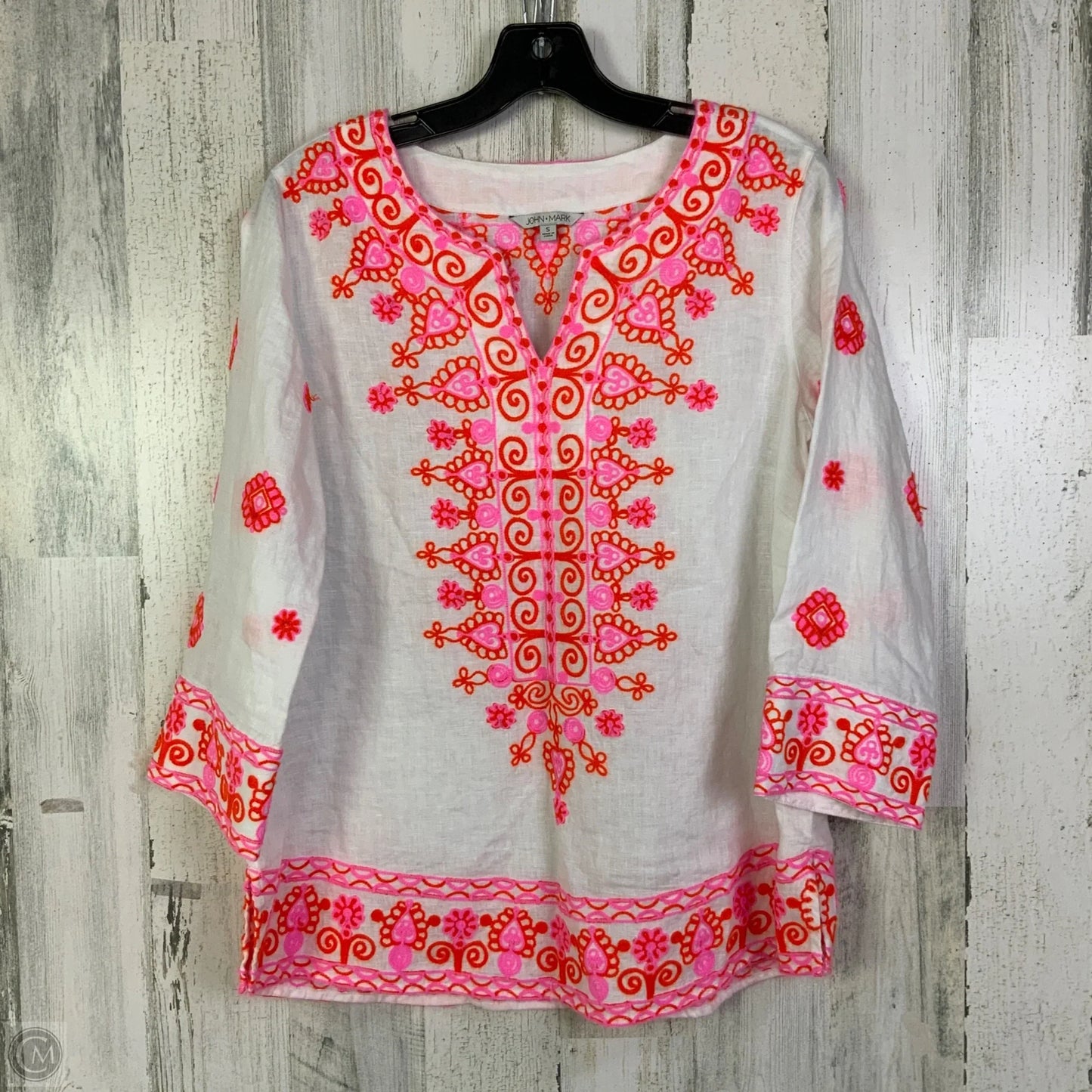 Top 3/4 Sleeve By John Mark In Pink & White, Size: S
