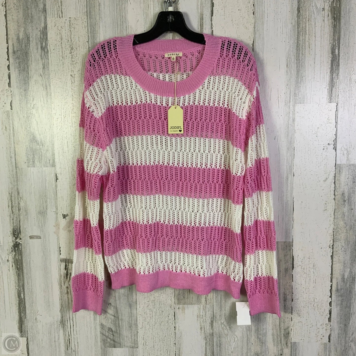 Sweater By Jodifl In Pink & White, Size: L