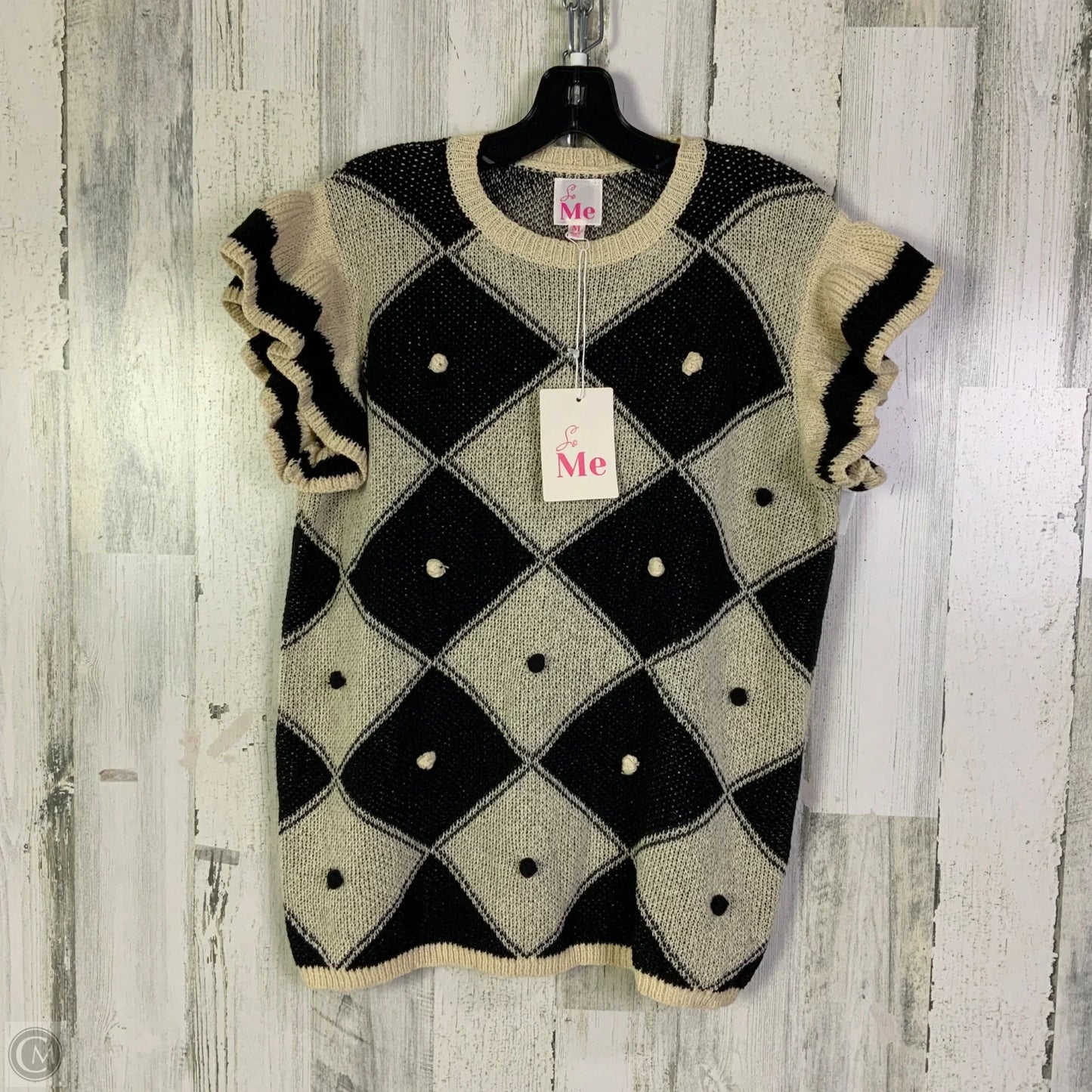 Sweater Short Sleeve By Clothes Mentor In Black & Cream, Size: M