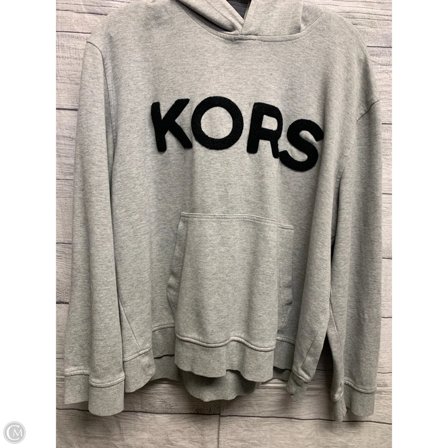 Athletic Sweatshirt Hoodie By Michael Kors In Black & Grey, Size: M