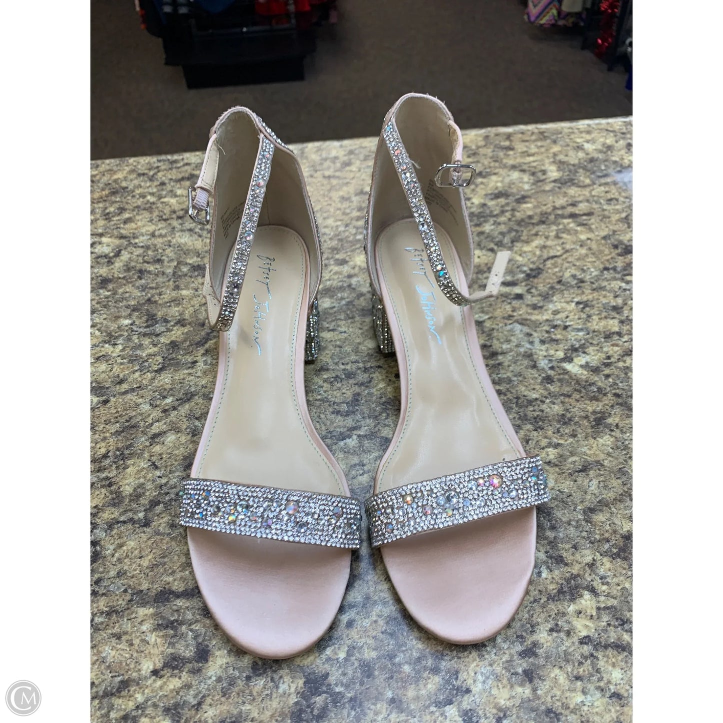 Shoes Heels Block By Betsey Johnson In Cream & Silver, Size: 9