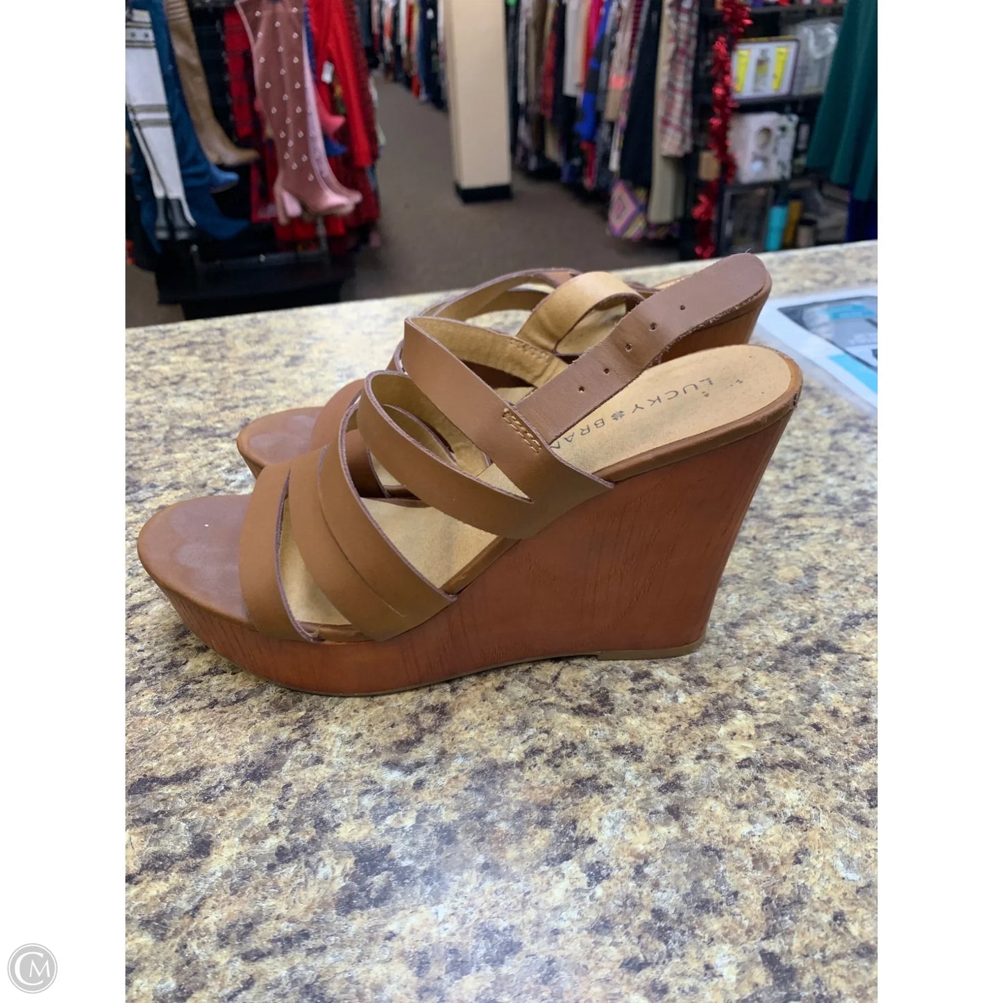 Shoes Heels Wedge By Lucky Brand In Brown, Size: 8.5
