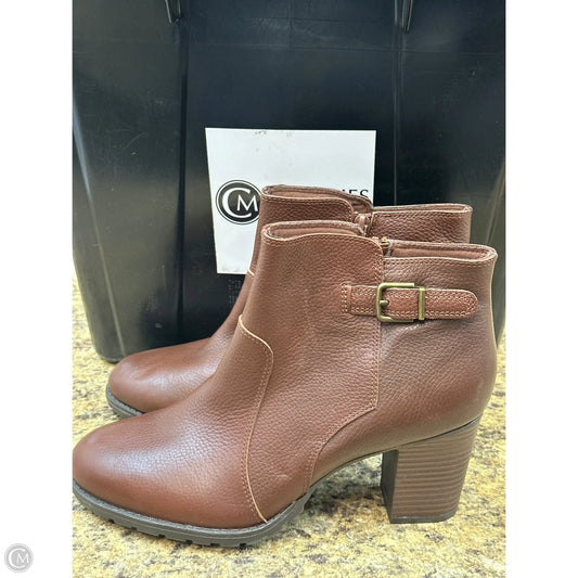 Boots Ankle Heels By Clarks In Brown, Size: 10