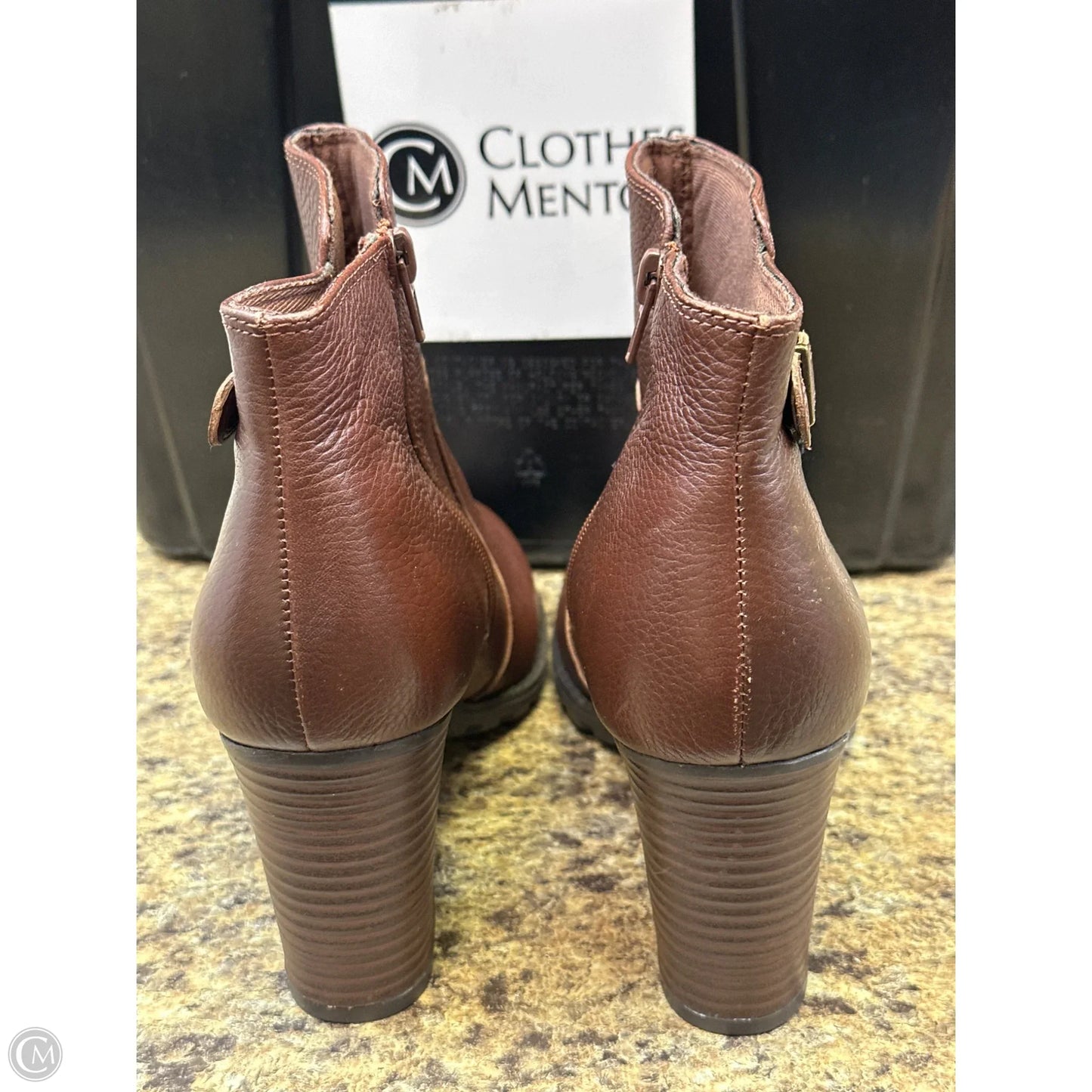 Boots Ankle Heels By Clarks In Brown, Size: 10
