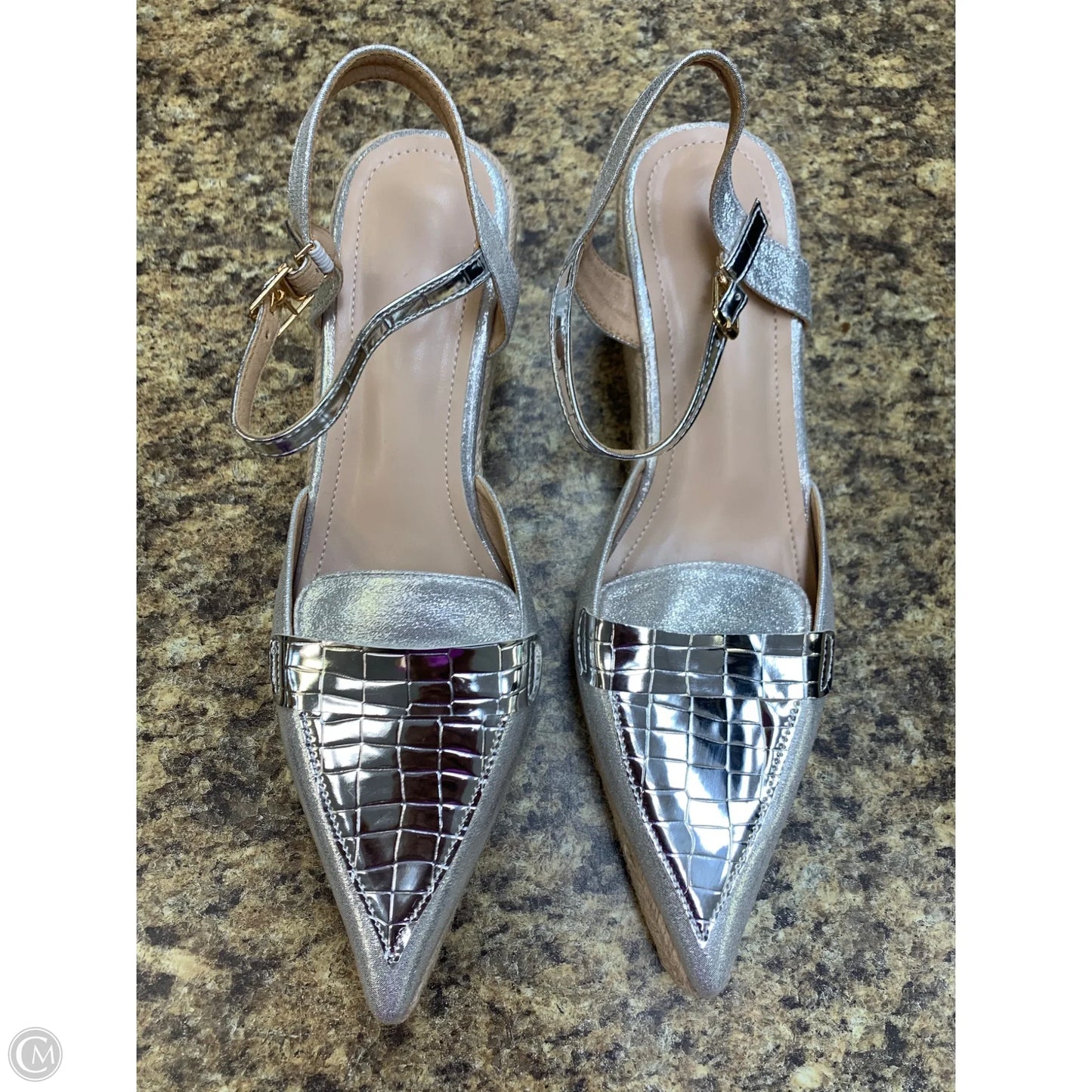 Shoes Heels Wedge By Cmf In Silver, Size: 9.5