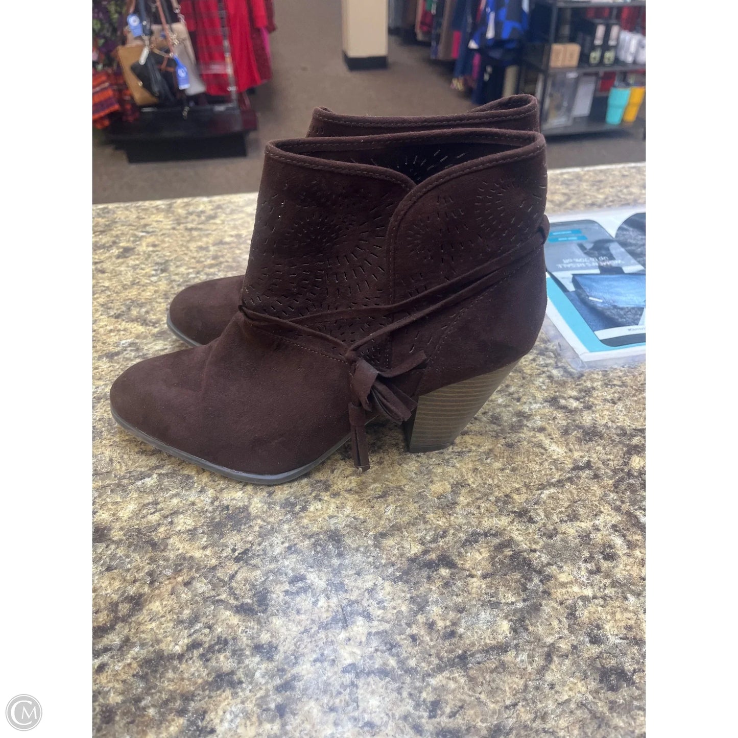 Boots Ankle Heels By Qupid In Brown, Size: 9.5