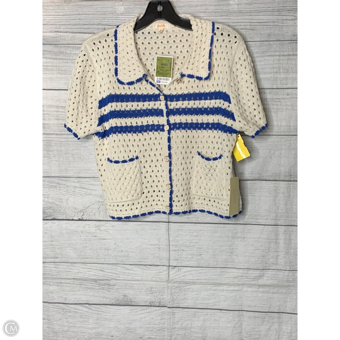 Sweater By Peach In Blue & Cream, Size: M