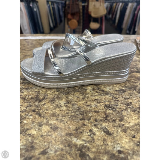 Sandals Heels Wedge By Cmf In Silver, Size: 8.5