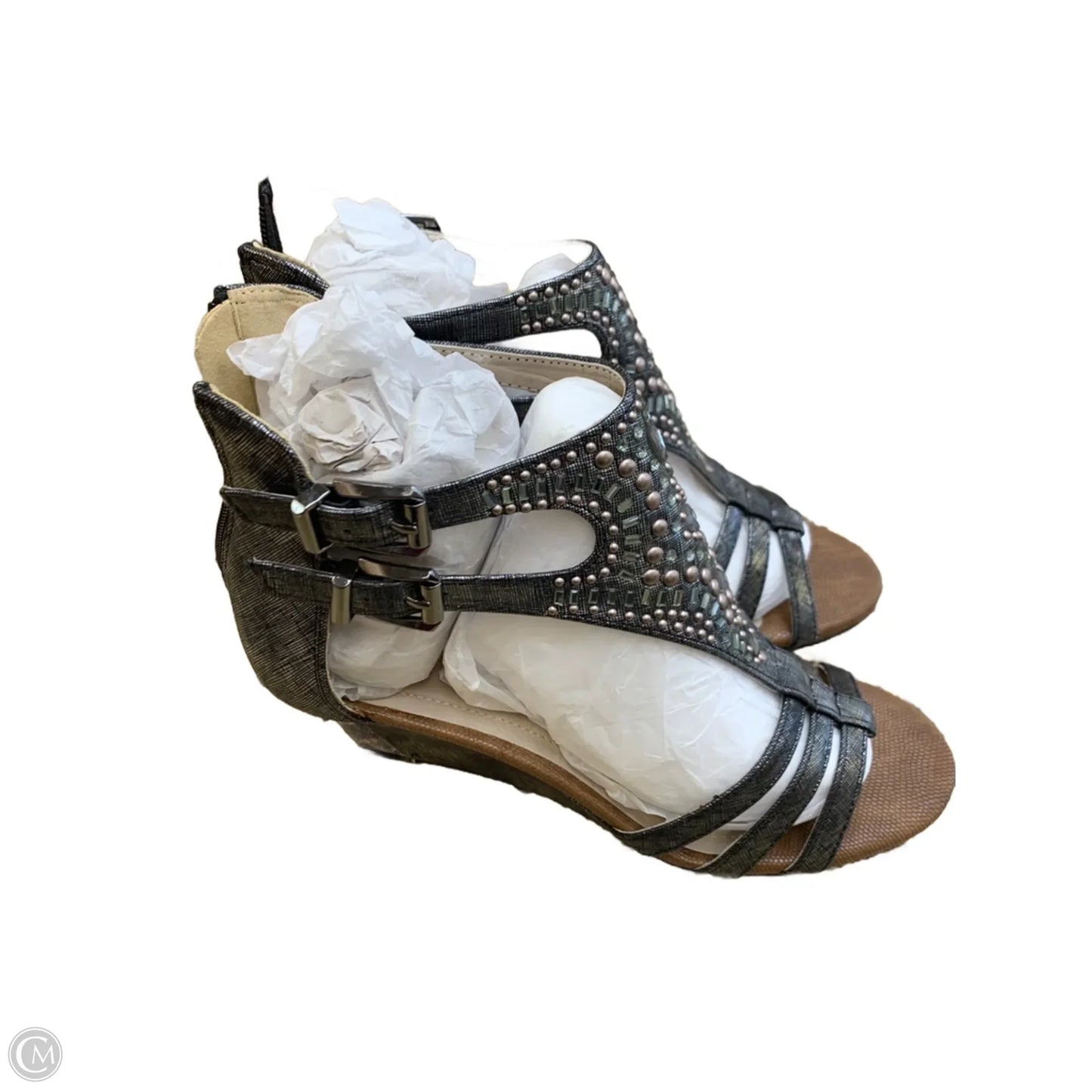 Sandals Heels Wedge By Cmf In Grey, Size: 8