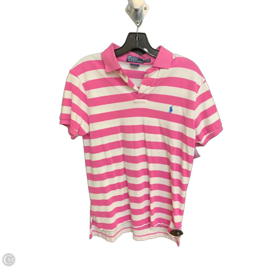 Top Short Sleeve By Polo Ralph Lauren In Pink & White, Size: M