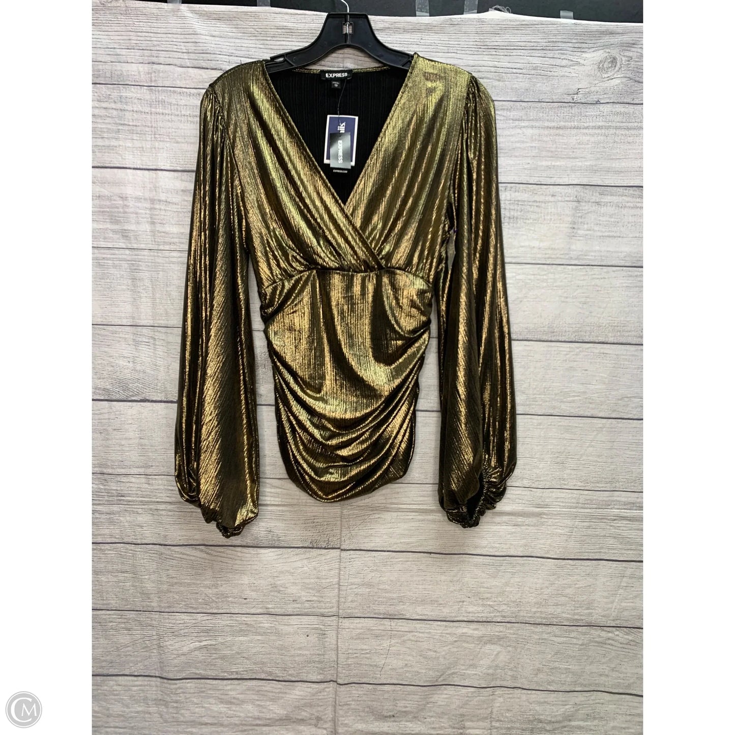 Top Long Sleeve By Express In Gold, Size: Xs