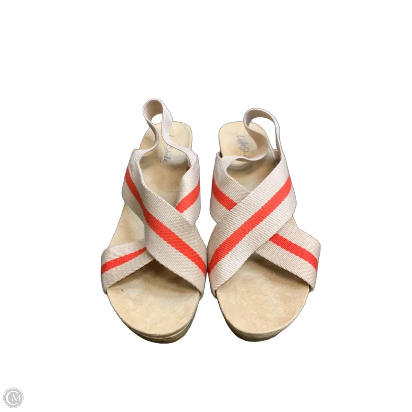 Sandals Heels Wedge By Life Stride In Red & Tan, Size: 11