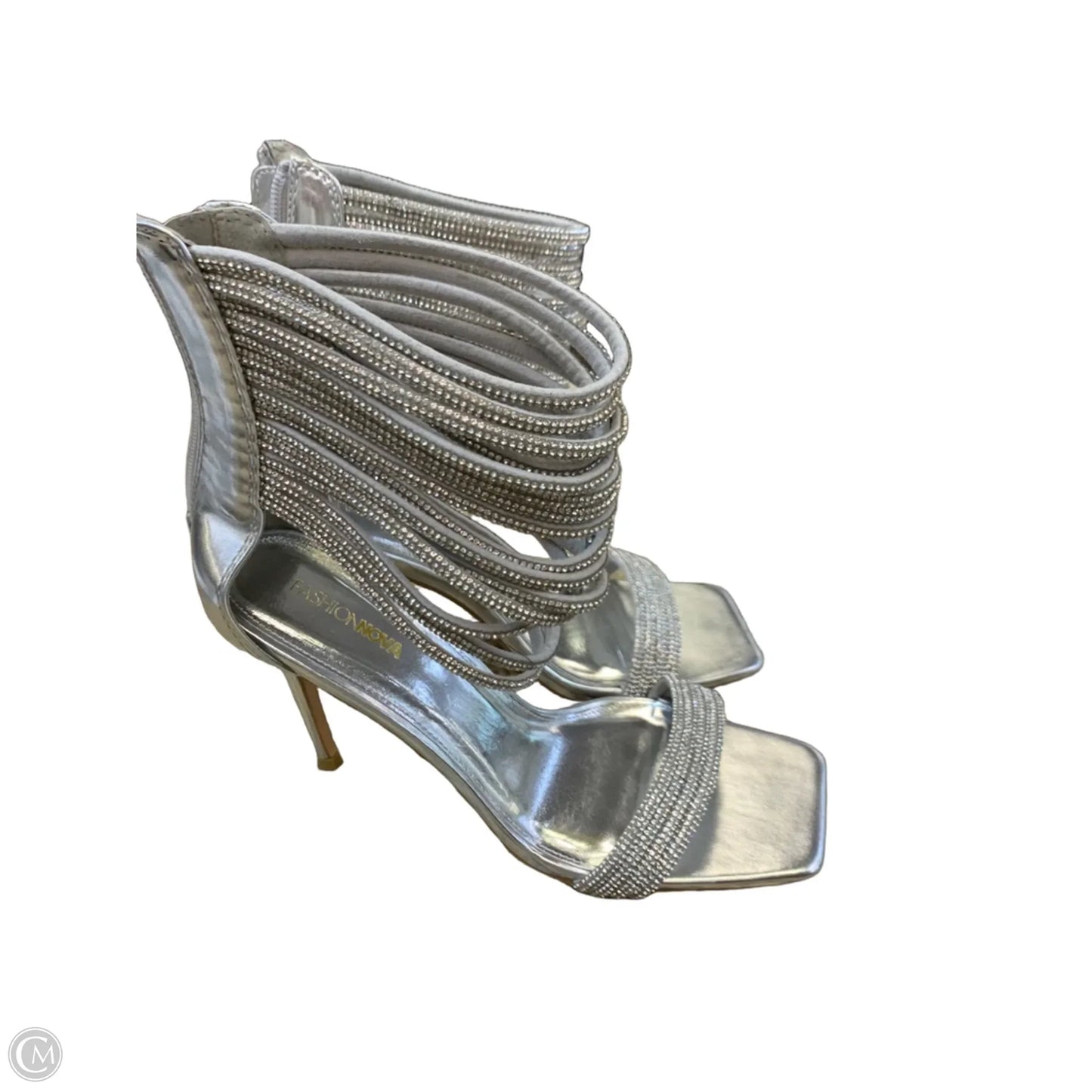 Sandals Heels Stiletto By Fashion Nova In Silver, Size: 10