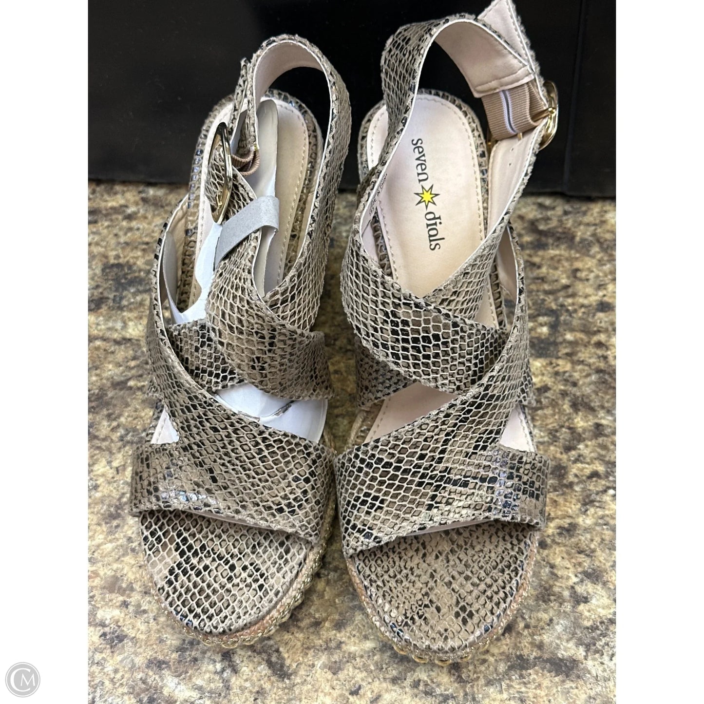 Sandals Heels Wedge By Cmf In Snakeskin Print, Size: 8