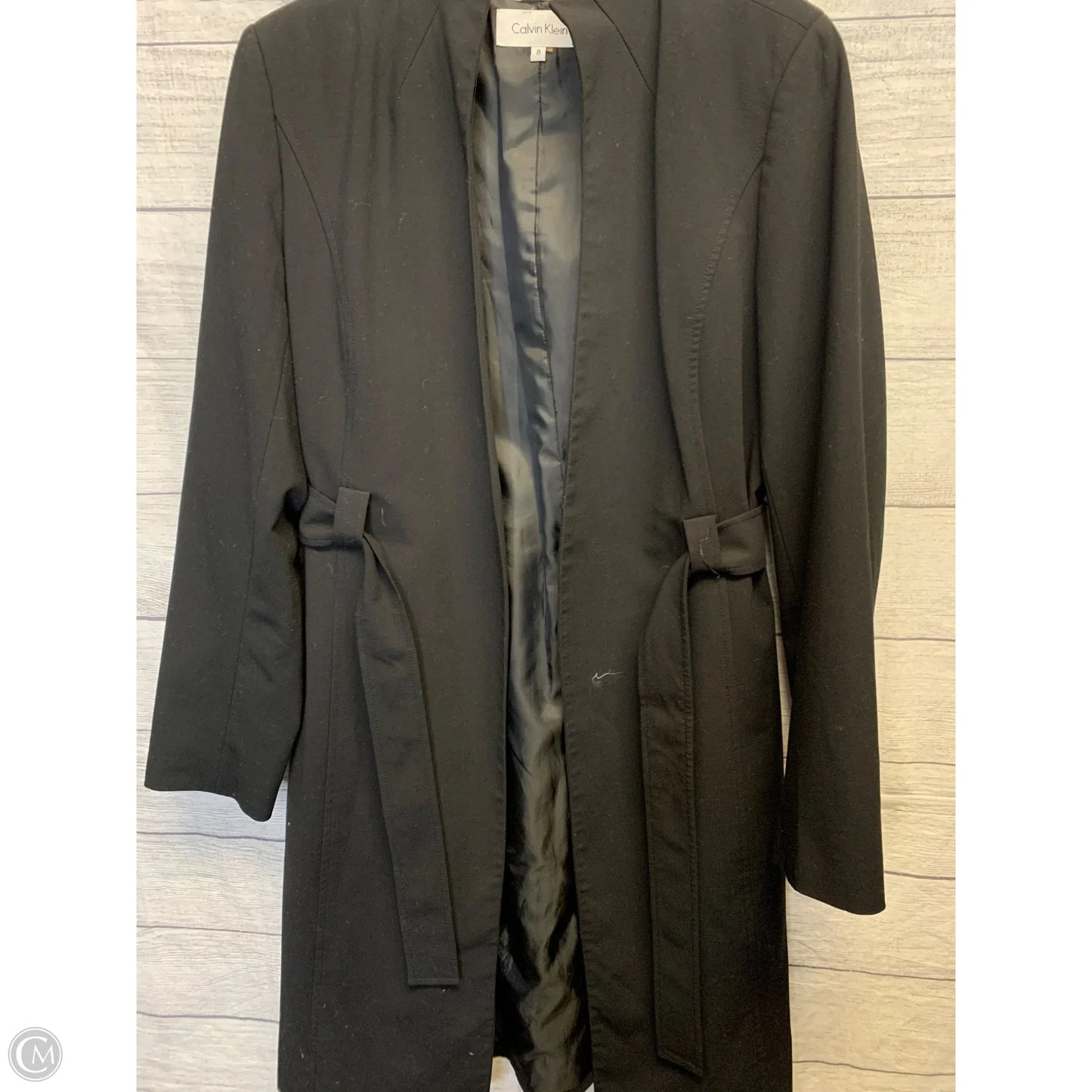 Coat Trench Coat By Calvin Klein In Black, Size: 8