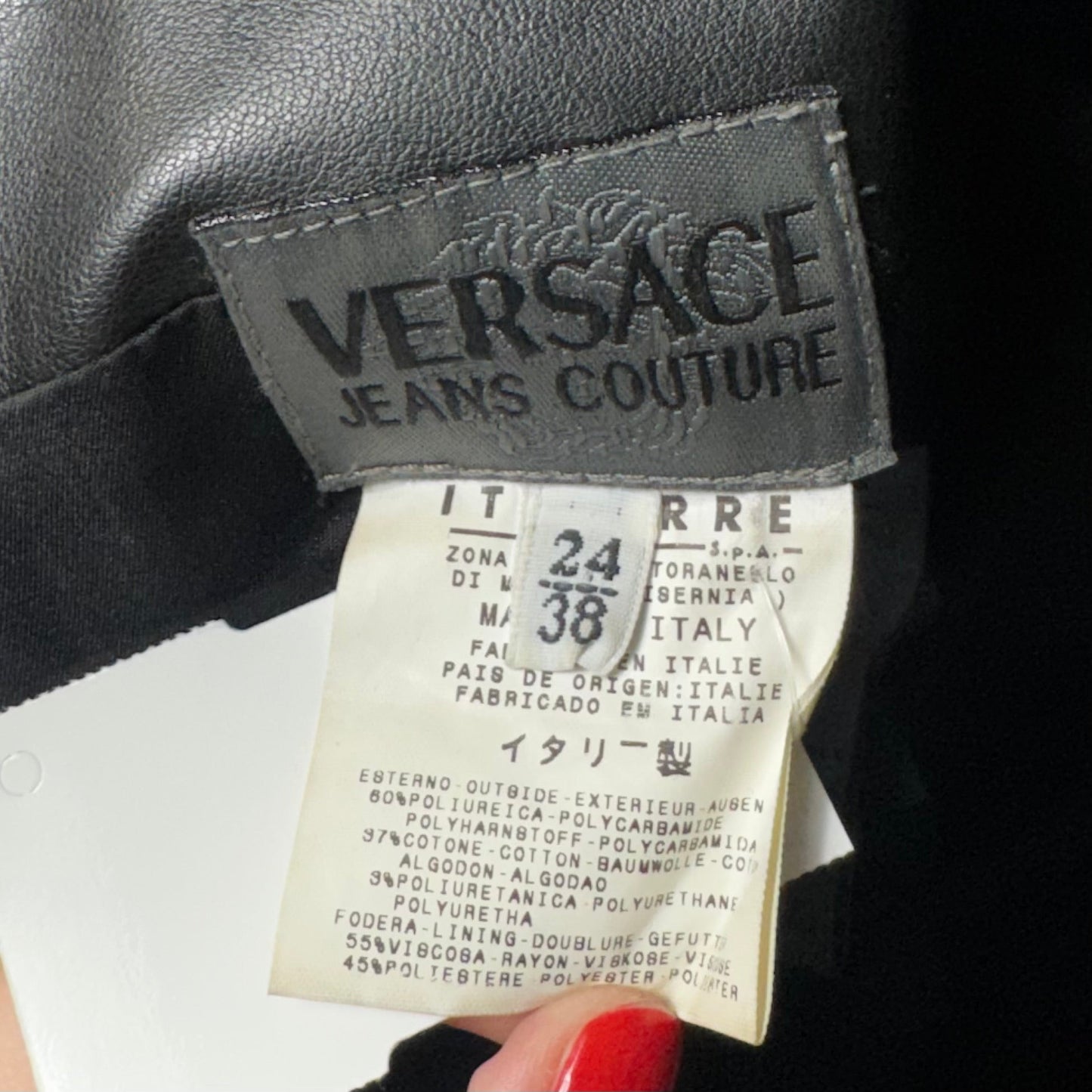 AS IS Faux Leather Sheath Dress Luxury Designer By Versace In Black, Size: 2 (38)