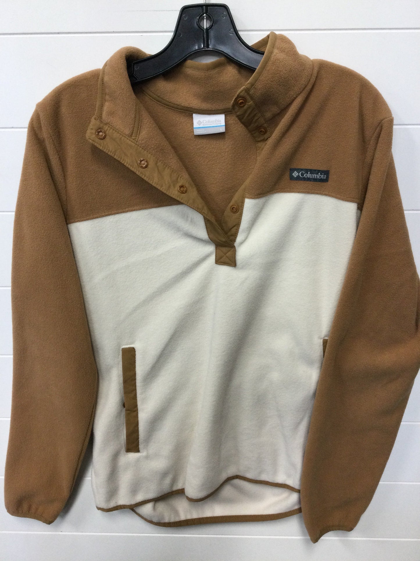 Athletic Top Ls Collar By Columbia In Cream & Tan, Size:L