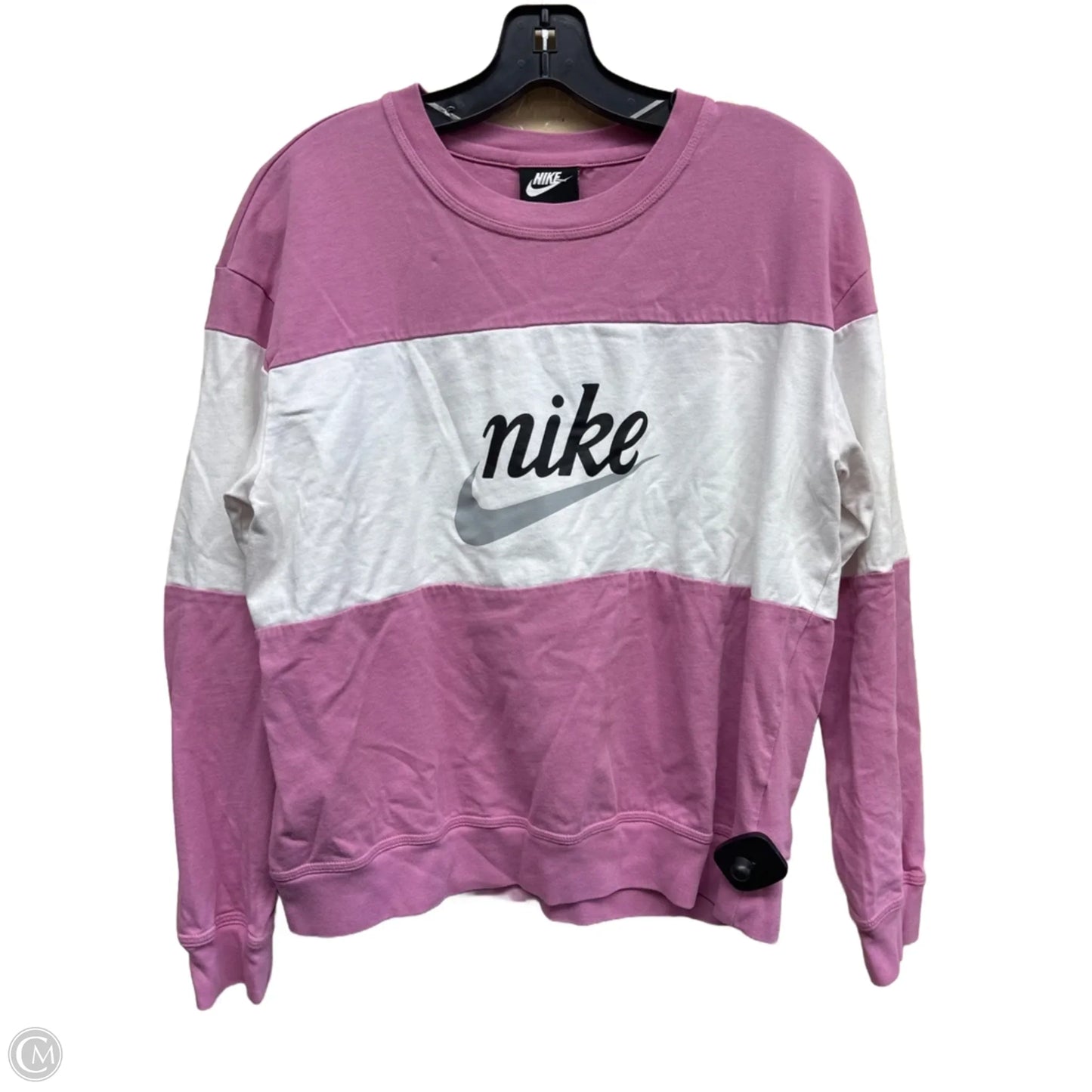 Athletic Top Long Sleeve Crewneck By Nike In Pink & White, Size: M