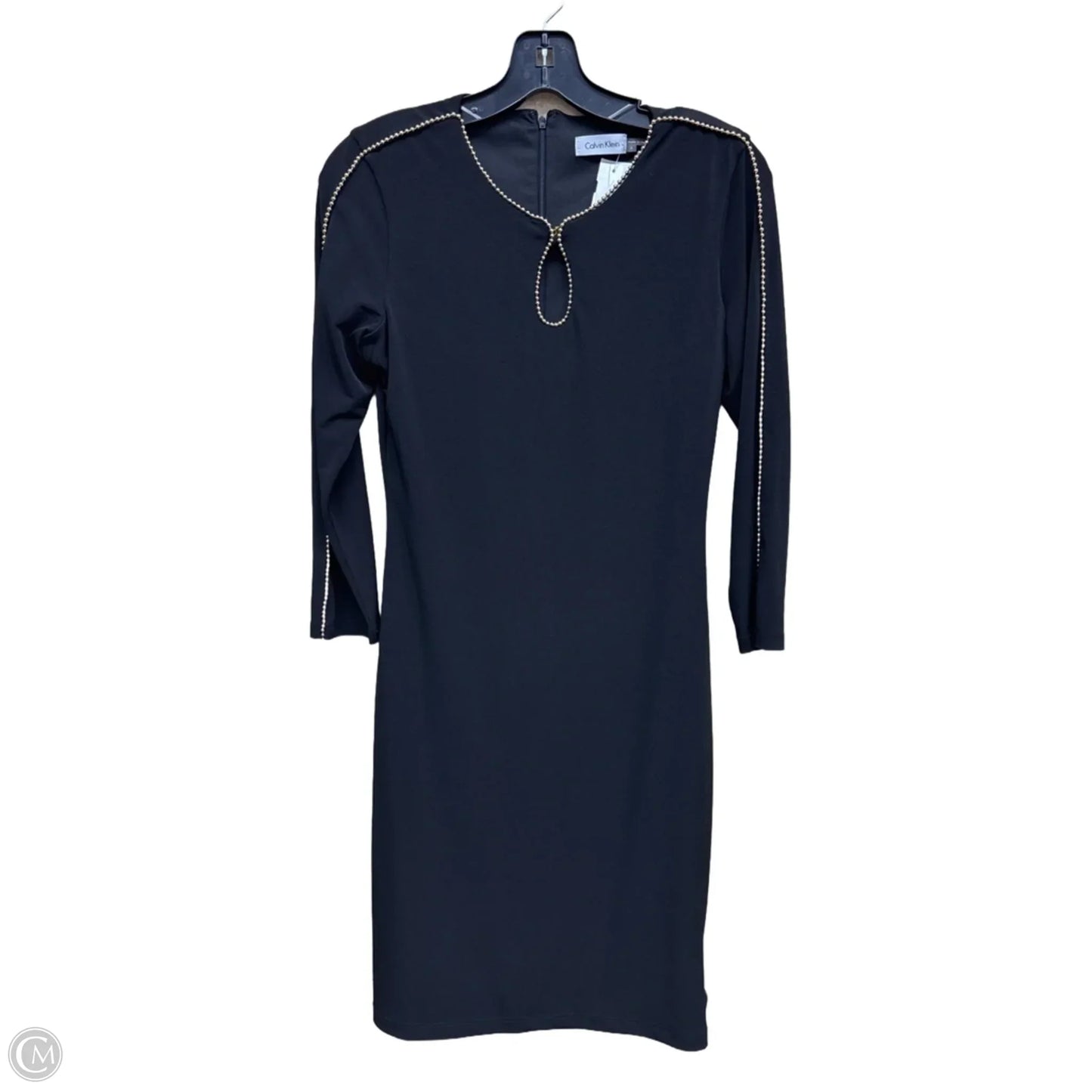 Dress Casual Midi By Calvin Klein In Black & Gold, Size: 4