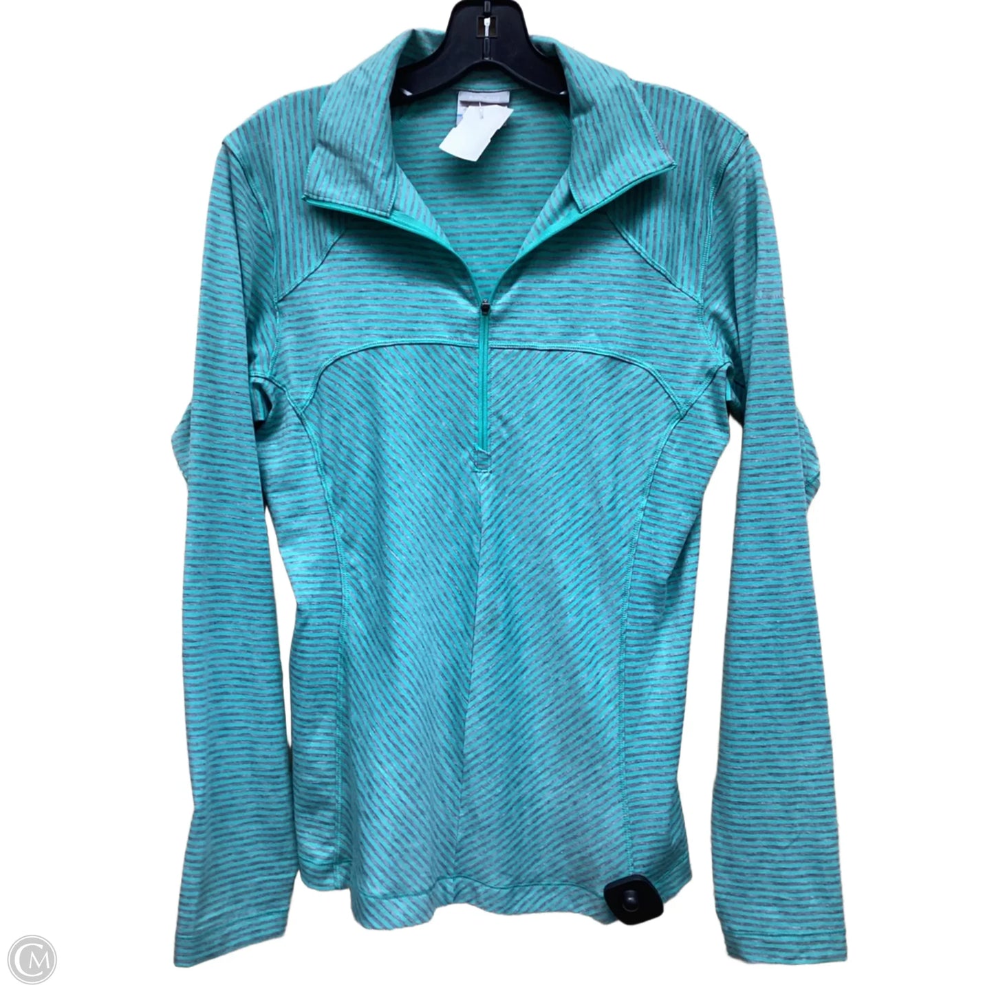 Athletic Top Long Sleeve Collar By Columbia In Green & Grey, Size: M