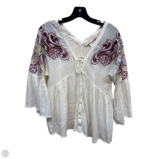 Top Long Sleeve By Grace In White, Size: M