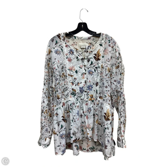 Top Long Sleeve By Anthropologie In Floral Print, Size: Xl