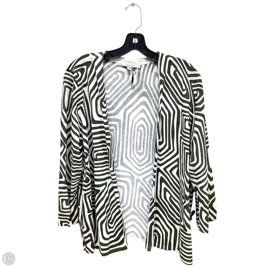 Sweater Cardigan By Chicos In Green & White, Size: Xl
