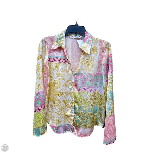 Top Long Sleeve By Zara In Floral Print, Size: S