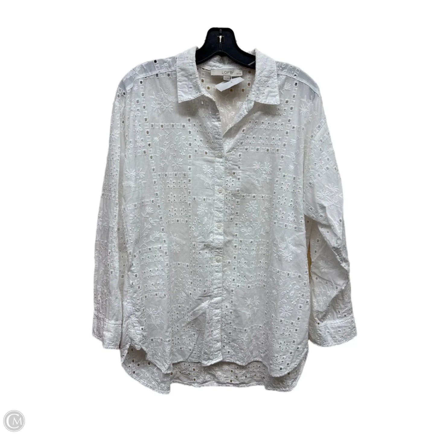 Top Long Sleeve By Loft In White, Size: L