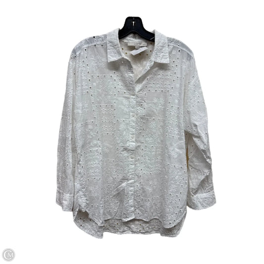 Top Long Sleeve By Loft In White, Size: L