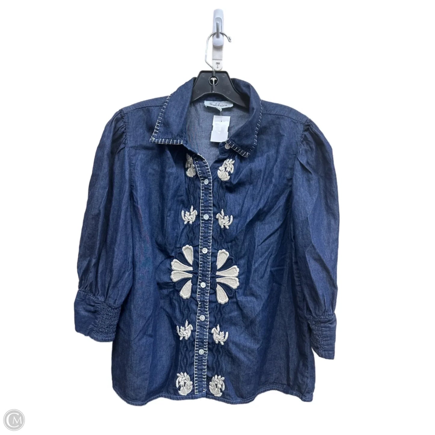 Top Long Sleeve By Solitaire In Blue Denim, Size: M