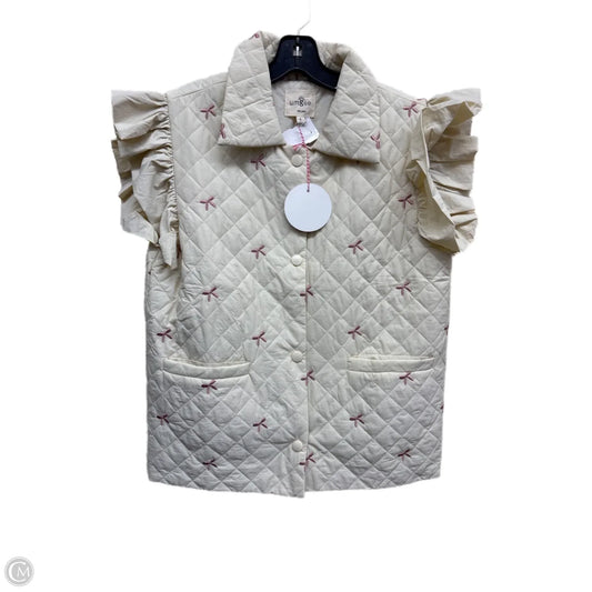 Vest Puffer & Quilted By Umgee In Cream & Pink, Size: S
