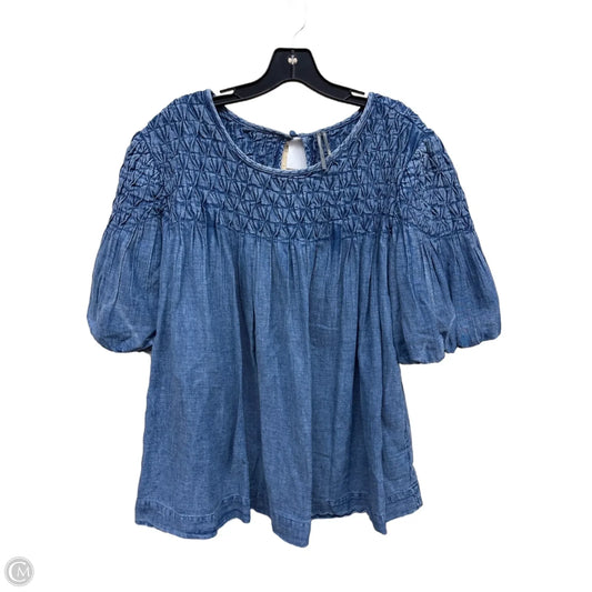 Top Short Sleeve By Anthropologie In Blue Denim, Size: Xl