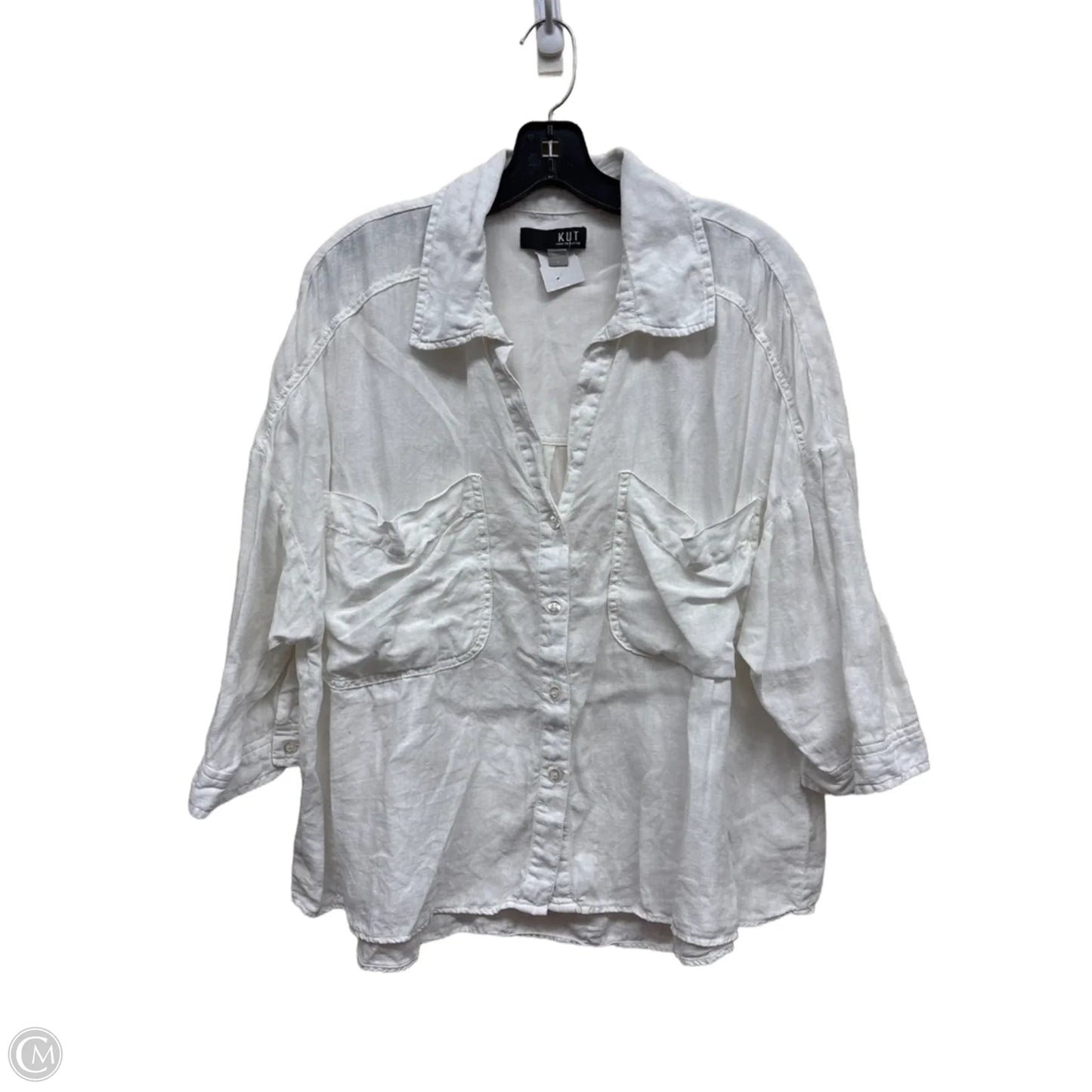 Top Long Sleeve By Kut In White, Size: L