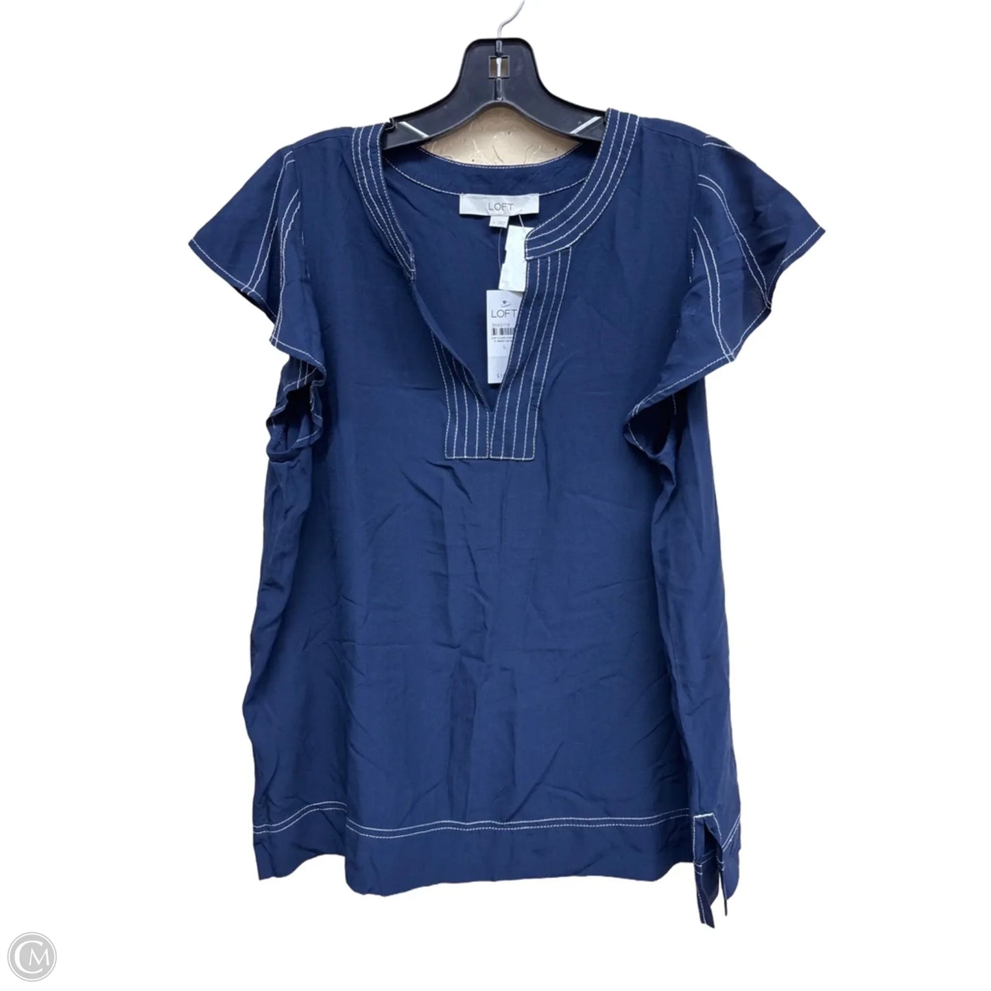 Top Short Sleeve By Loft In Navy, Size: L