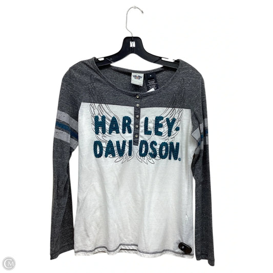 Top Long Sleeve By Harley Davidson In Grey & White, Size: M