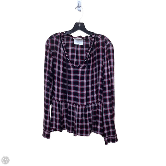 Top Long Sleeve By Loft In Checkered Pattern, Size: L