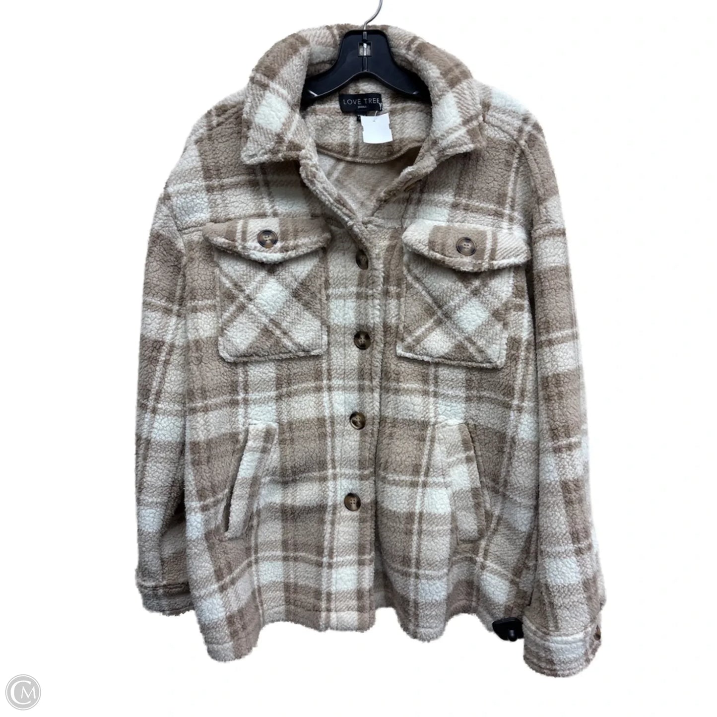 Jacket Faux Fur & Sherpa By Love Tree In Checkered Pattern, Size: S