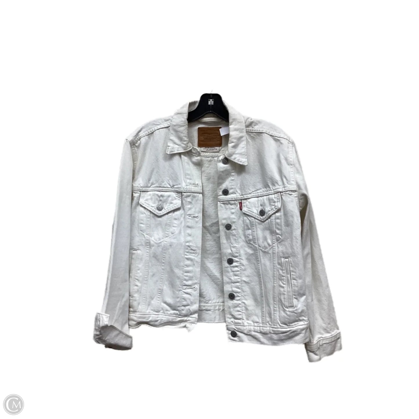 Jacket Denim By Levis In White Denim, Size: S