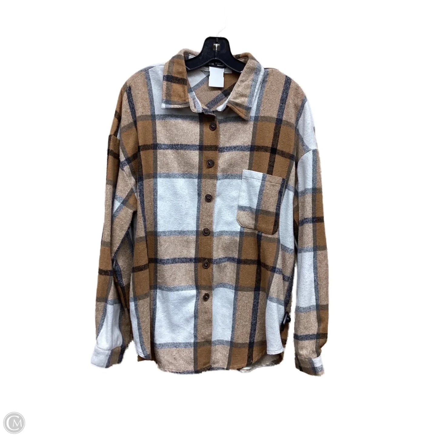 Top Long Sleeve By Shein In Plaid Pattern, Size: L