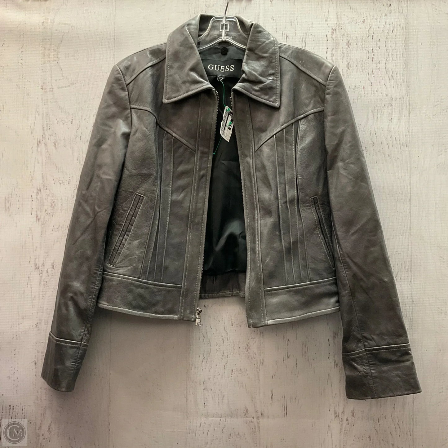Jacket Leather By Guess In Grey, Size: L