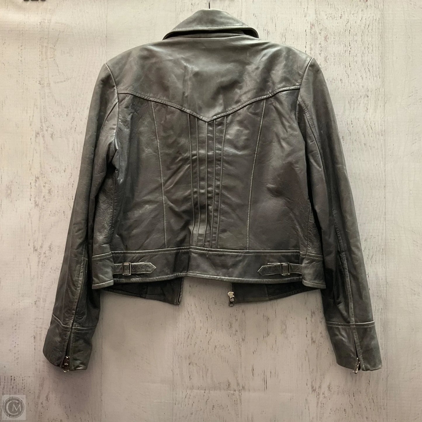 Jacket Leather By Guess In Grey, Size: L