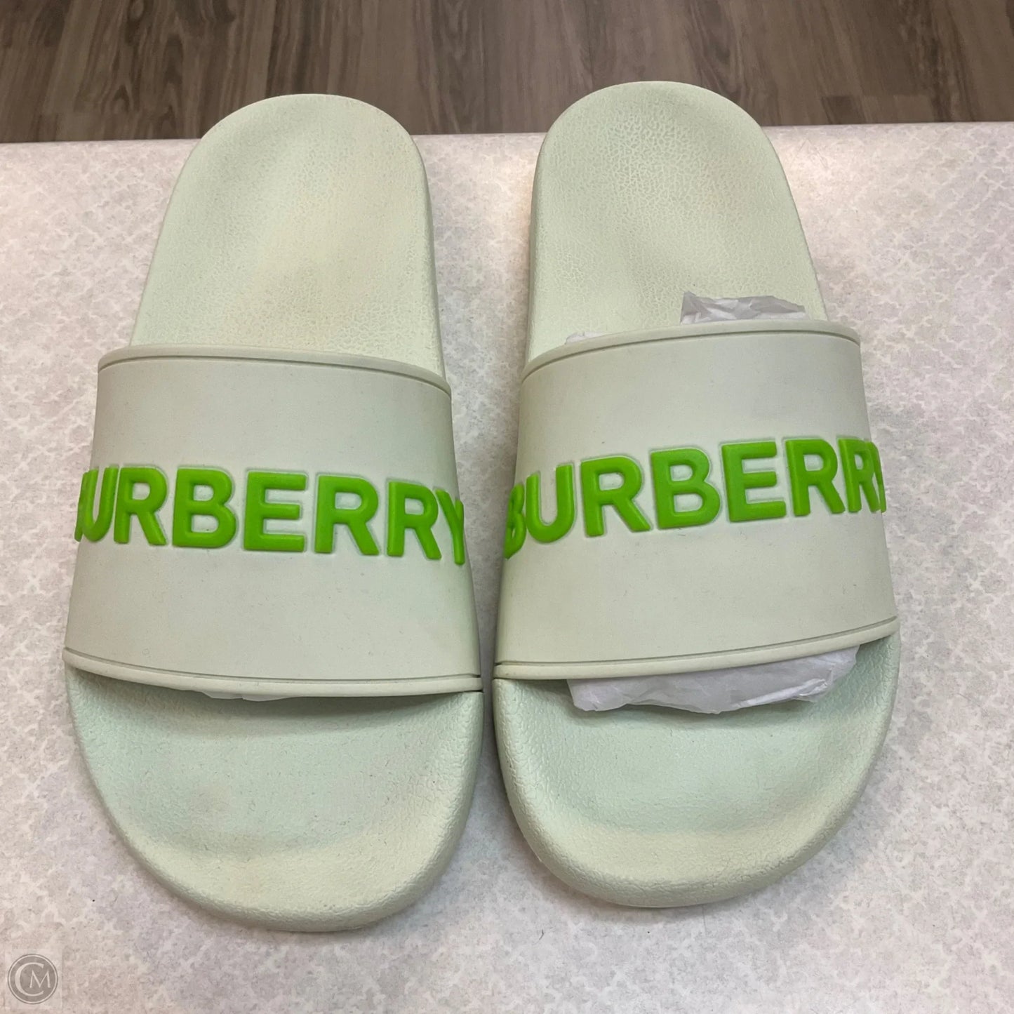 Sandals Luxury Designer By Burberry In Green, Size: 7