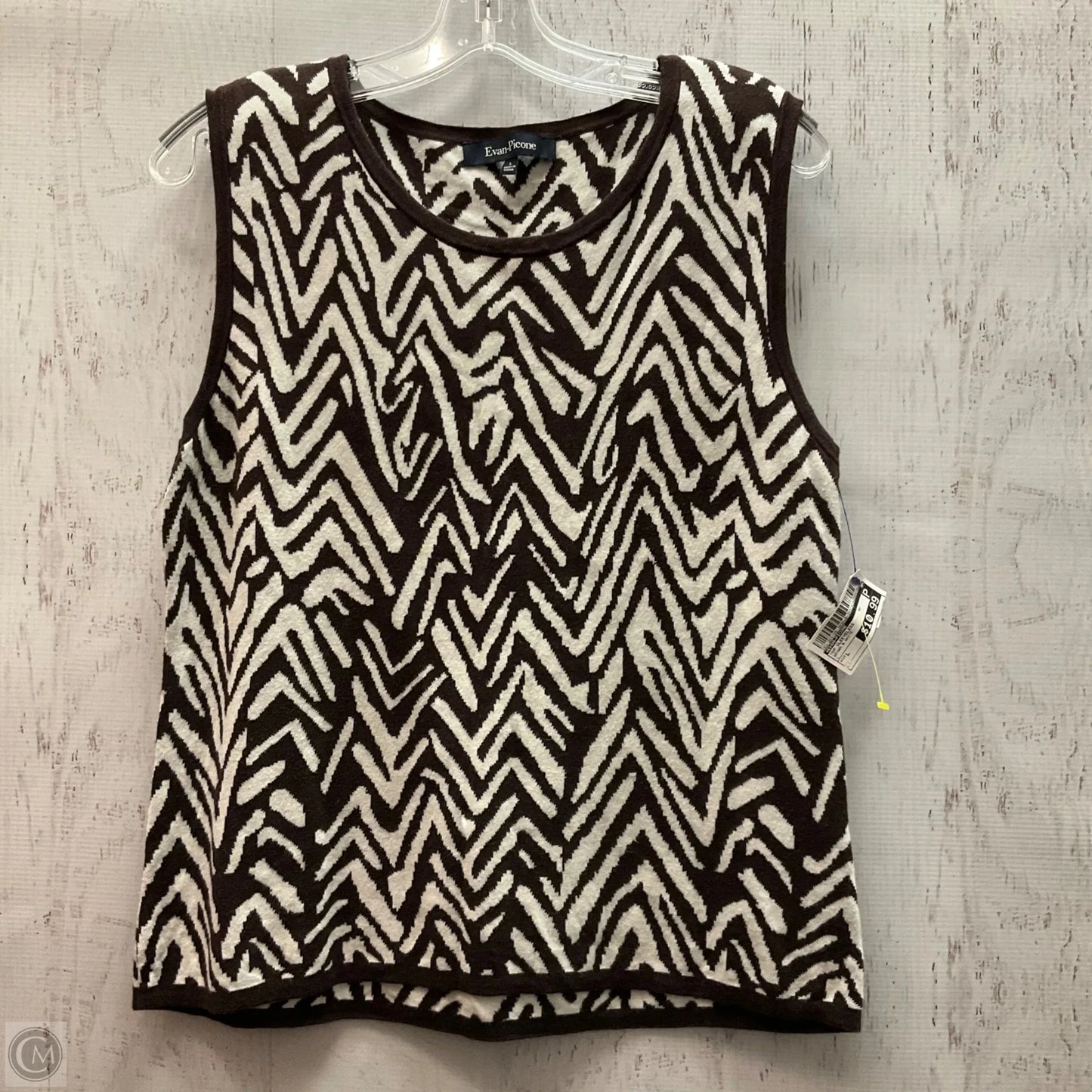 Top Sleeveless By Evan-picone In Brown & White, Size: L