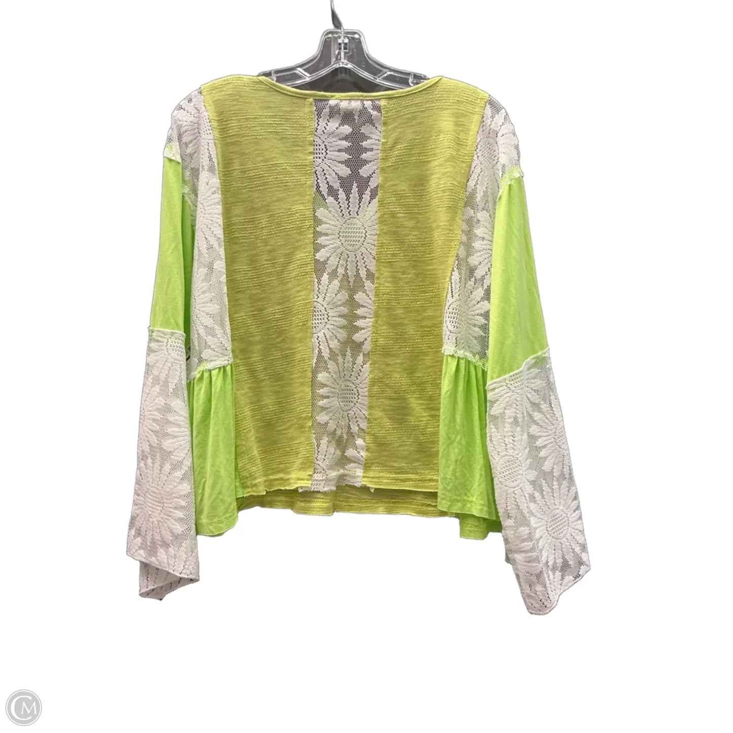 Top Long Sleeve By Pol In Green & White, Size: M